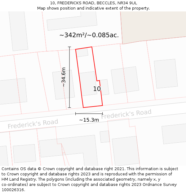 10, FREDERICKS ROAD, BECCLES, NR34 9UL: Plot and title map