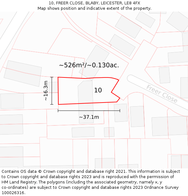 10, FREER CLOSE, BLABY, LEICESTER, LE8 4FX: Plot and title map