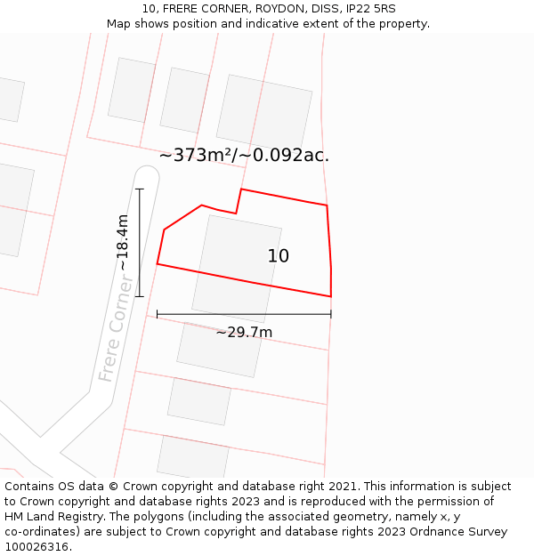 10, FRERE CORNER, ROYDON, DISS, IP22 5RS: Plot and title map