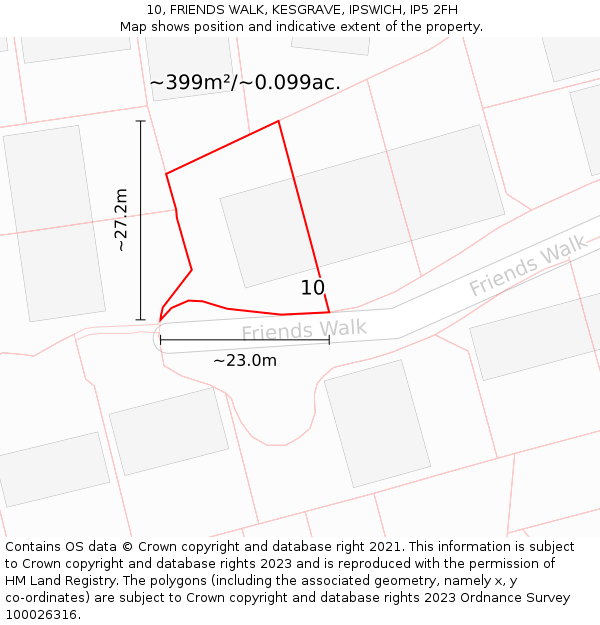 10, FRIENDS WALK, KESGRAVE, IPSWICH, IP5 2FH: Plot and title map