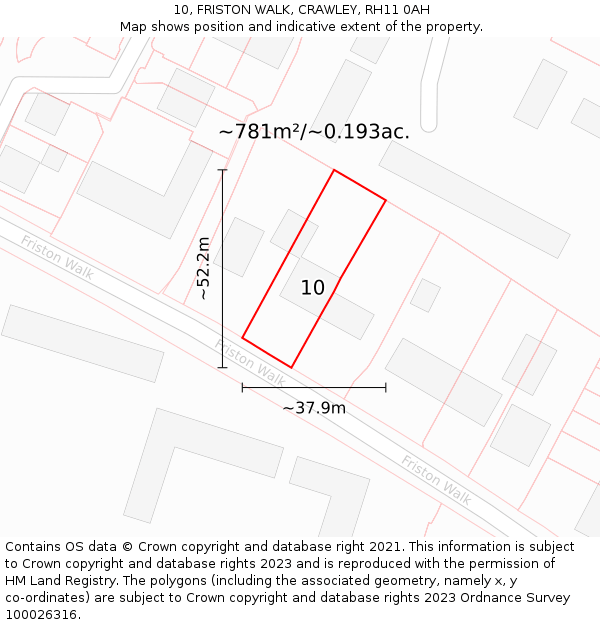 10, FRISTON WALK, CRAWLEY, RH11 0AH: Plot and title map