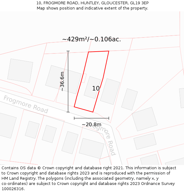 10, FROGMORE ROAD, HUNTLEY, GLOUCESTER, GL19 3EP: Plot and title map