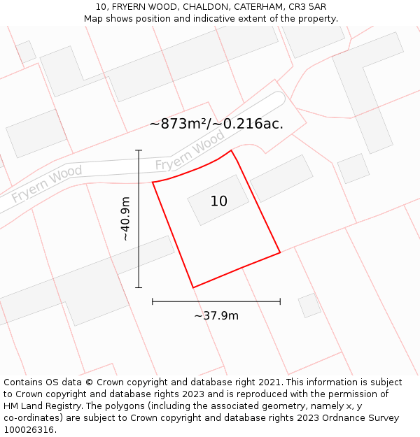 10, FRYERN WOOD, CHALDON, CATERHAM, CR3 5AR: Plot and title map