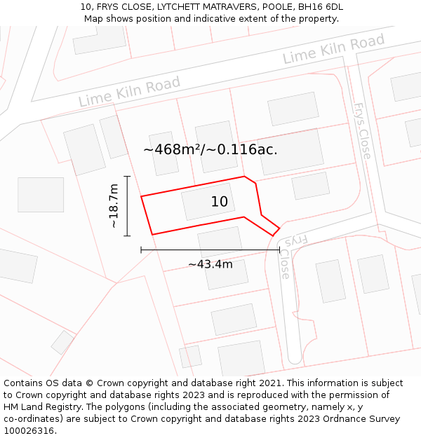 10, FRYS CLOSE, LYTCHETT MATRAVERS, POOLE, BH16 6DL: Plot and title map