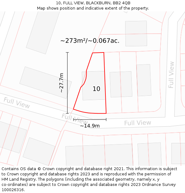 10, FULL VIEW, BLACKBURN, BB2 4QB: Plot and title map