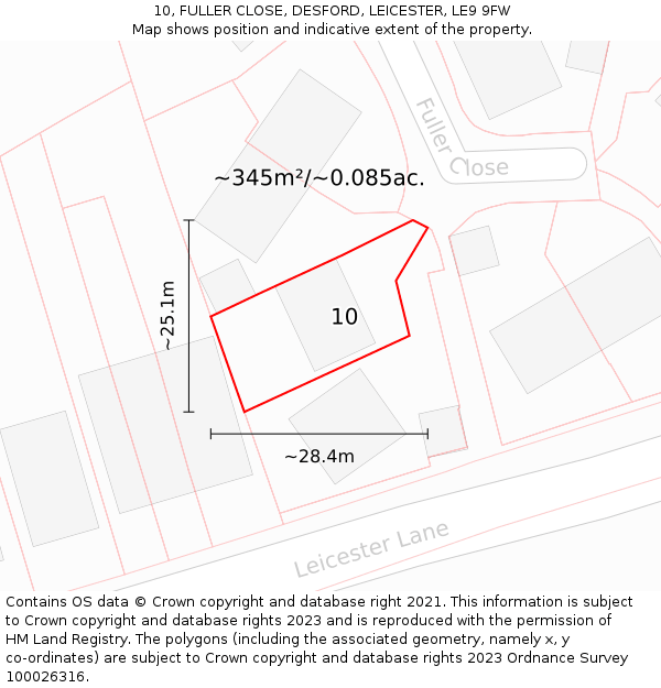 10, FULLER CLOSE, DESFORD, LEICESTER, LE9 9FW: Plot and title map