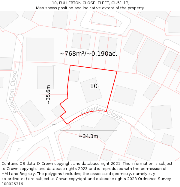 10, FULLERTON CLOSE, FLEET, GU51 1BJ: Plot and title map