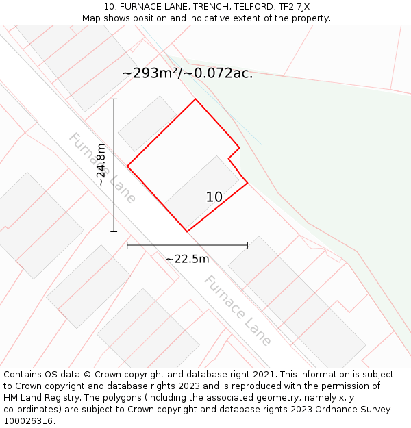 10, FURNACE LANE, TRENCH, TELFORD, TF2 7JX: Plot and title map