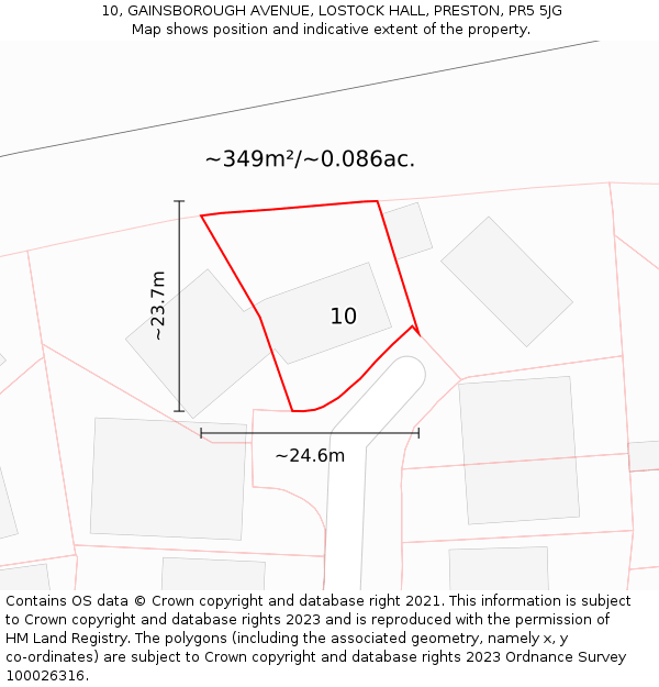10, GAINSBOROUGH AVENUE, LOSTOCK HALL, PRESTON, PR5 5JG: Plot and title map