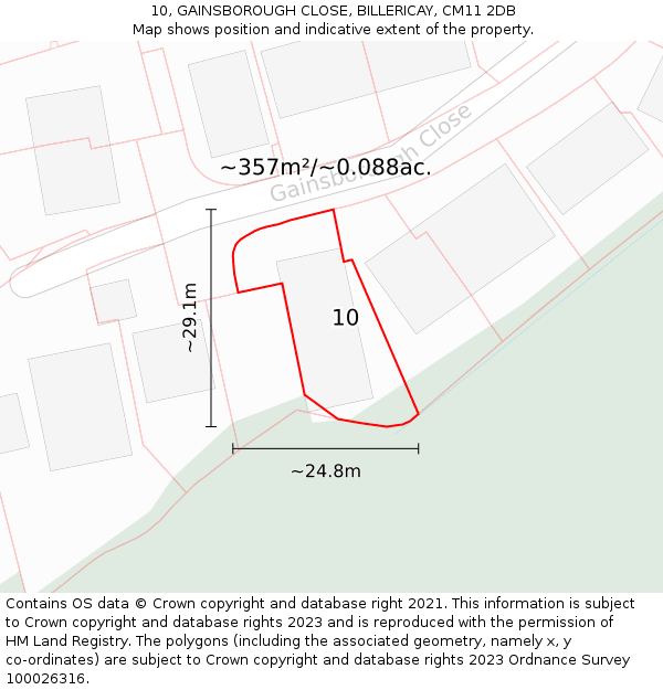 10, GAINSBOROUGH CLOSE, BILLERICAY, CM11 2DB: Plot and title map