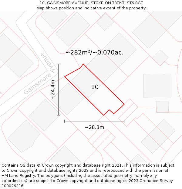 10, GAINSMORE AVENUE, STOKE-ON-TRENT, ST6 8GE: Plot and title map