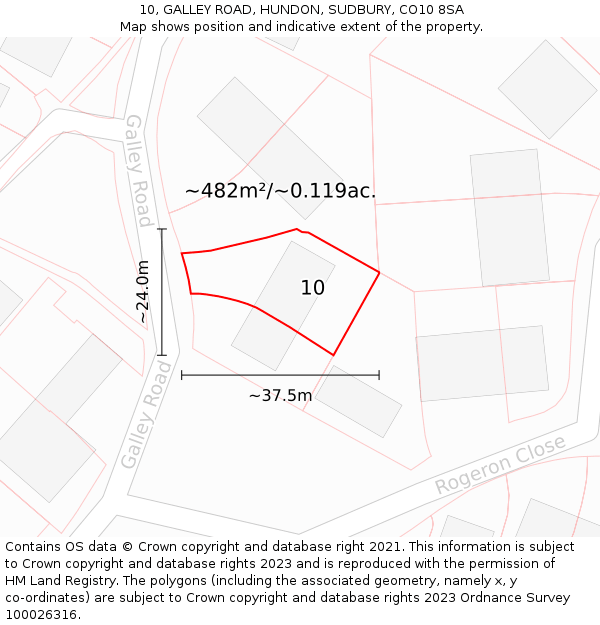 10, GALLEY ROAD, HUNDON, SUDBURY, CO10 8SA: Plot and title map