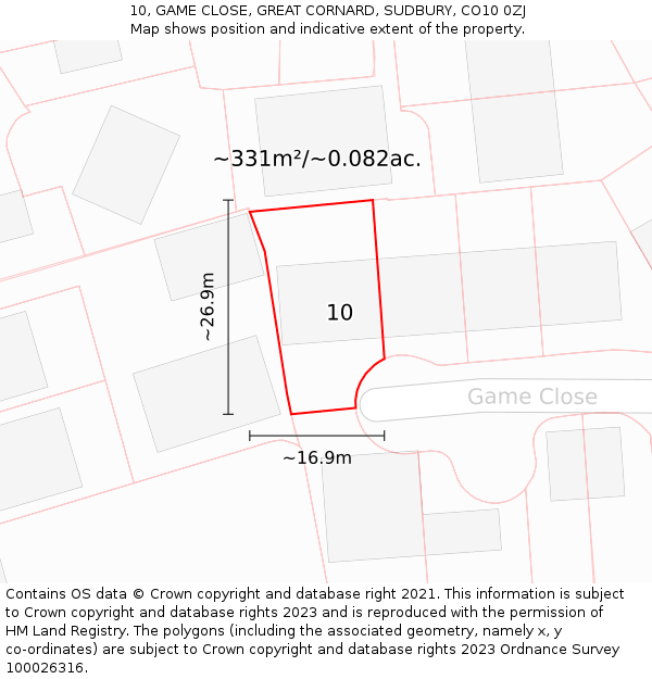 10, GAME CLOSE, GREAT CORNARD, SUDBURY, CO10 0ZJ: Plot and title map