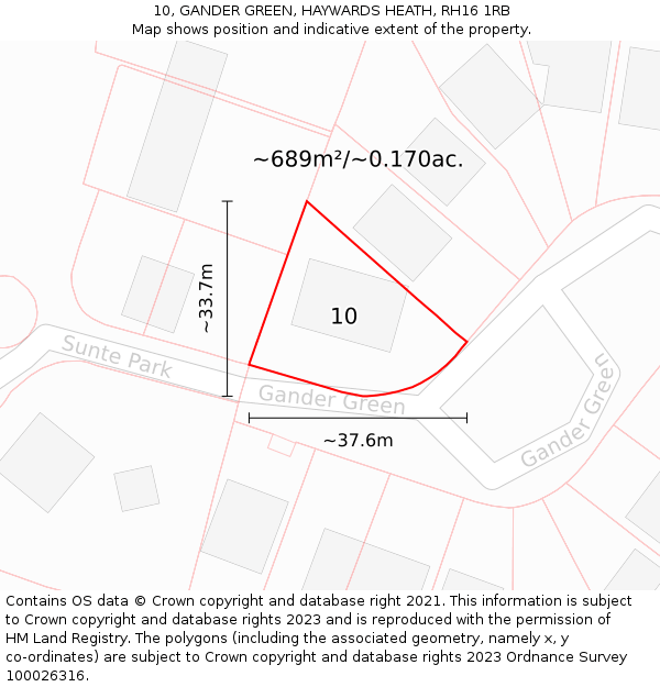 10, GANDER GREEN, HAYWARDS HEATH, RH16 1RB: Plot and title map