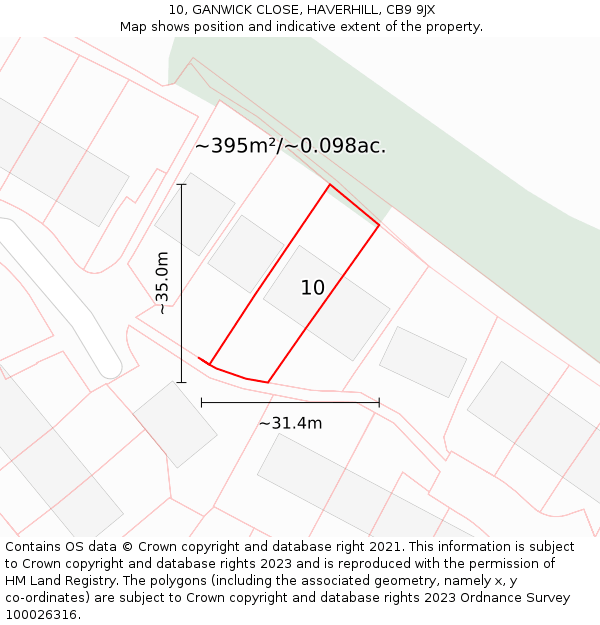 10, GANWICK CLOSE, HAVERHILL, CB9 9JX: Plot and title map