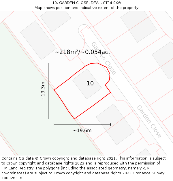 10, GARDEN CLOSE, DEAL, CT14 9XW: Plot and title map