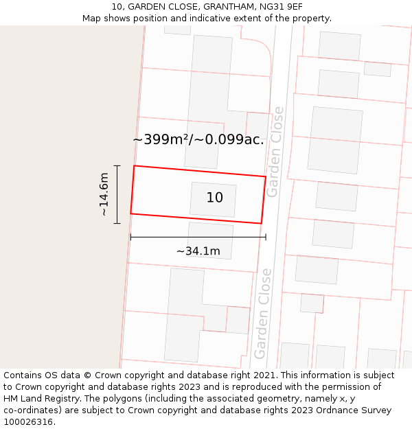 10, GARDEN CLOSE, GRANTHAM, NG31 9EF: Plot and title map