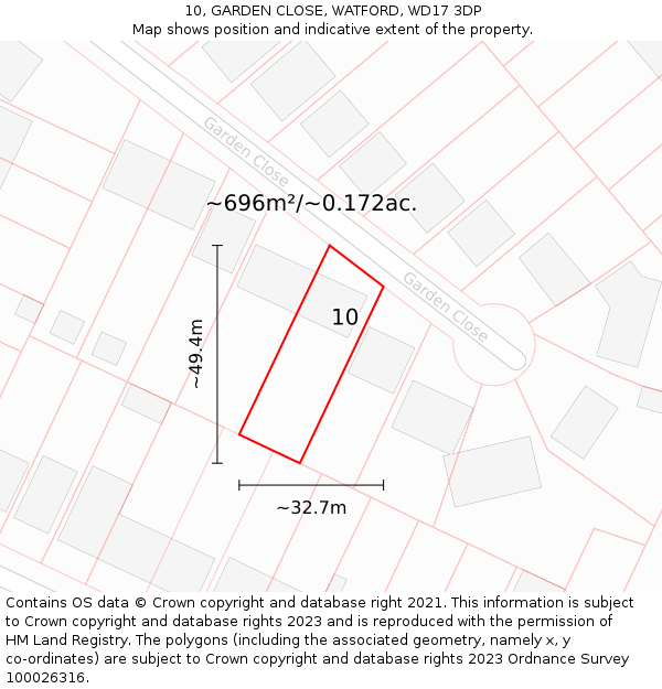 10, GARDEN CLOSE, WATFORD, WD17 3DP: Plot and title map