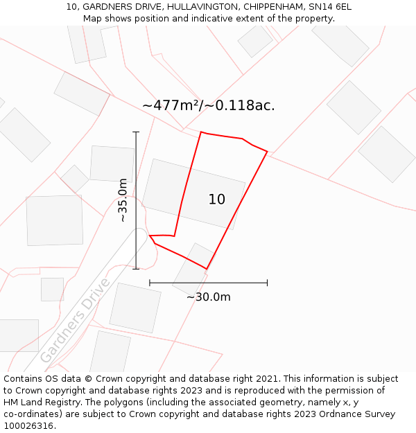 10, GARDNERS DRIVE, HULLAVINGTON, CHIPPENHAM, SN14 6EL: Plot and title map