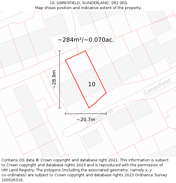 10, GARESFIELD, SUNDERLAND, SR2 0EQ: Plot and title map