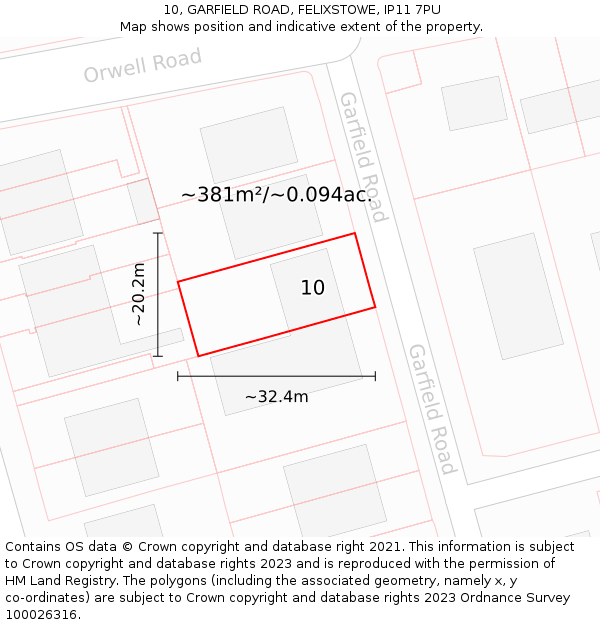 10, GARFIELD ROAD, FELIXSTOWE, IP11 7PU: Plot and title map