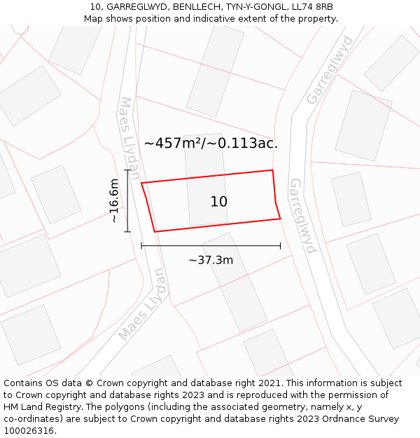 10, GARREGLWYD, BENLLECH, TYN-Y-GONGL, LL74 8RB: Plot and title map