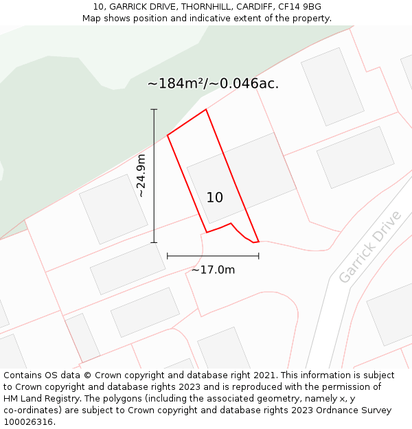 10, GARRICK DRIVE, THORNHILL, CARDIFF, CF14 9BG: Plot and title map