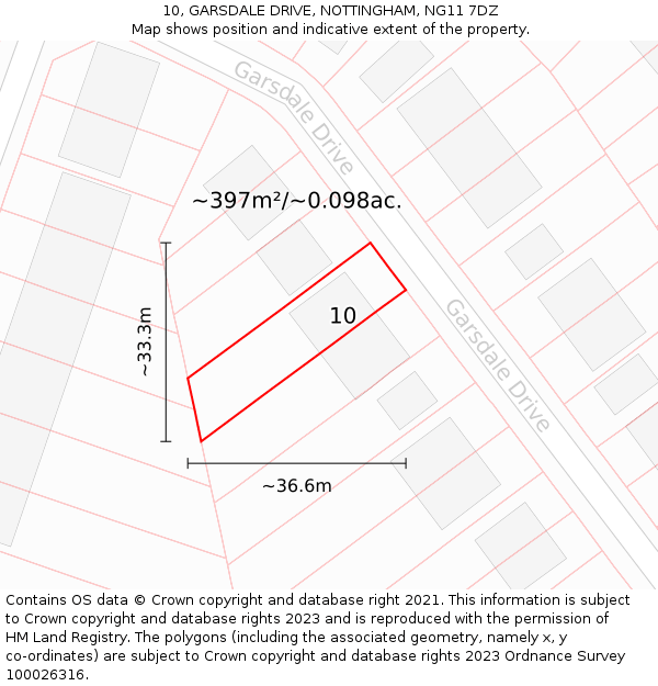 10, GARSDALE DRIVE, NOTTINGHAM, NG11 7DZ: Plot and title map