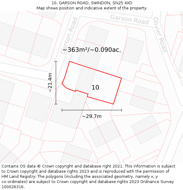 10, GARSON ROAD, SWINDON, SN25 4XD: Plot and title map