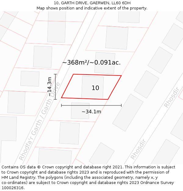 10, GARTH DRIVE, GAERWEN, LL60 6DH: Plot and title map