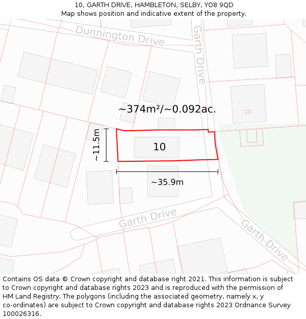 10, GARTH DRIVE, HAMBLETON, SELBY, YO8 9QD: Plot and title map