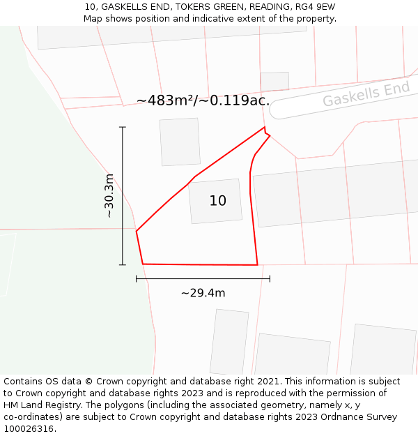 10, GASKELLS END, TOKERS GREEN, READING, RG4 9EW: Plot and title map