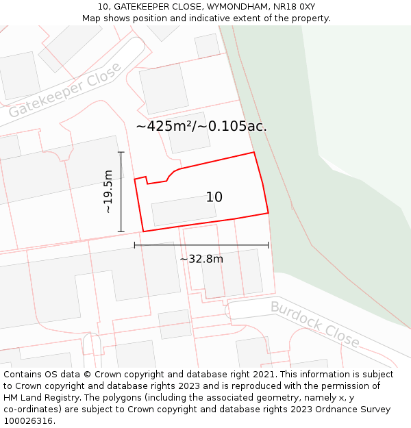 10, GATEKEEPER CLOSE, WYMONDHAM, NR18 0XY: Plot and title map
