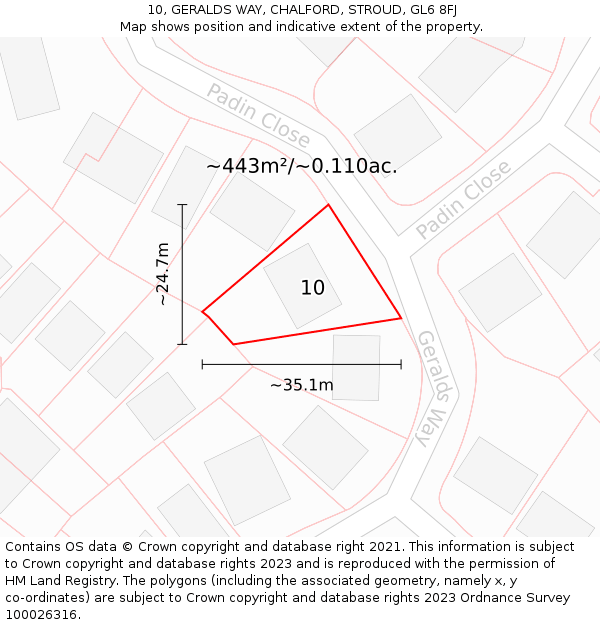 10, GERALDS WAY, CHALFORD, STROUD, GL6 8FJ: Plot and title map