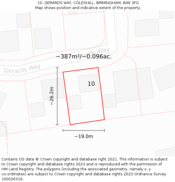 10, GERARDS WAY, COLESHILL, BIRMINGHAM, B46 3FG: Plot and title map