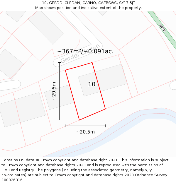 10, GERDDI CLEDAN, CARNO, CAERSWS, SY17 5JT: Plot and title map