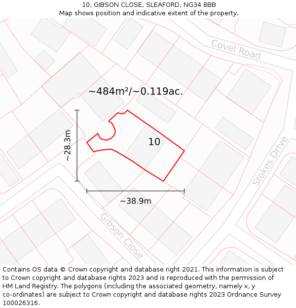 10, GIBSON CLOSE, SLEAFORD, NG34 8BB: Plot and title map