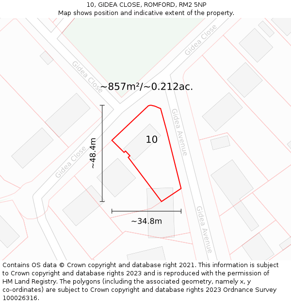 10, GIDEA CLOSE, ROMFORD, RM2 5NP: Plot and title map