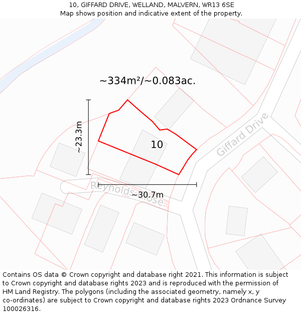 10, GIFFARD DRIVE, WELLAND, MALVERN, WR13 6SE: Plot and title map