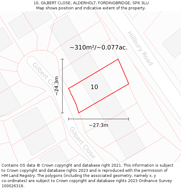 10, GILBERT CLOSE, ALDERHOLT, FORDINGBRIDGE, SP6 3LU: Plot and title map