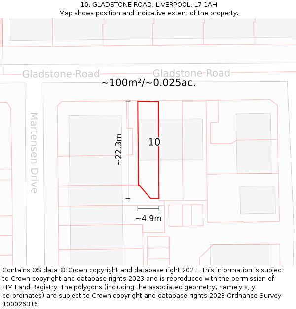 10, GLADSTONE ROAD, LIVERPOOL, L7 1AH: Plot and title map