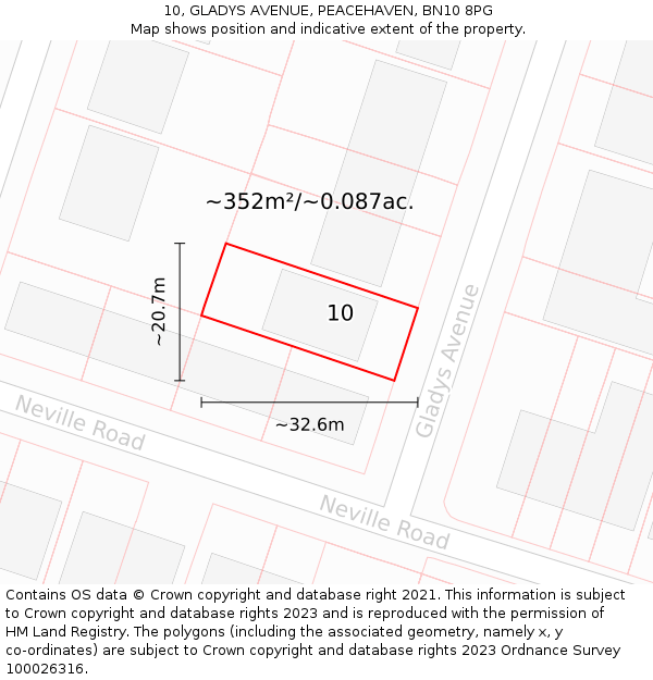 10, GLADYS AVENUE, PEACEHAVEN, BN10 8PG: Plot and title map