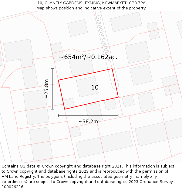 10, GLANELY GARDENS, EXNING, NEWMARKET, CB8 7PA: Plot and title map