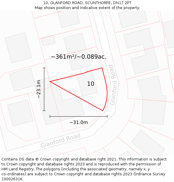 10, GLANFORD ROAD, SCUNTHORPE, DN17 2PT: Plot and title map