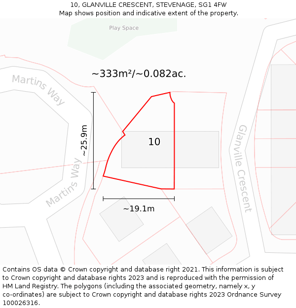 10, GLANVILLE CRESCENT, STEVENAGE, SG1 4FW: Plot and title map