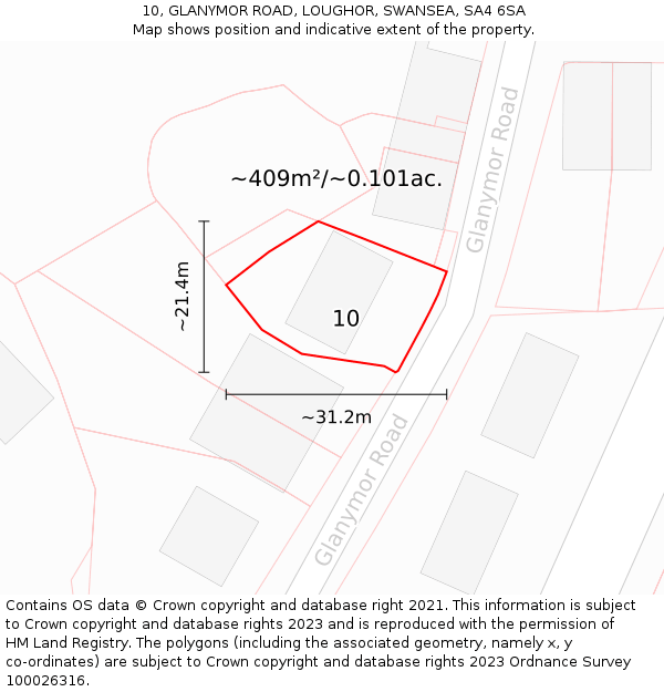 10, GLANYMOR ROAD, LOUGHOR, SWANSEA, SA4 6SA: Plot and title map