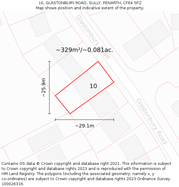 10, GLASTONBURY ROAD, SULLY, PENARTH, CF64 5PZ: Plot and title map