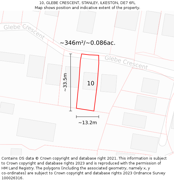 10, GLEBE CRESCENT, STANLEY, ILKESTON, DE7 6FL: Plot and title map