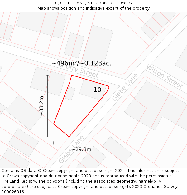 10, GLEBE LANE, STOURBRIDGE, DY8 3YG: Plot and title map