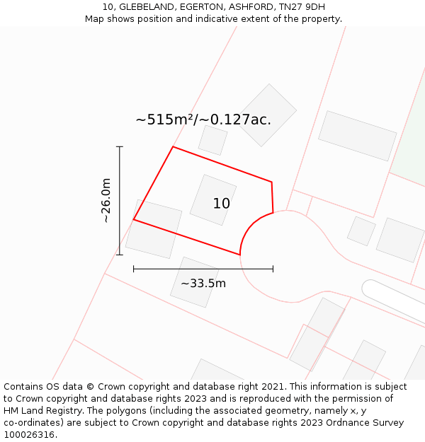 10, GLEBELAND, EGERTON, ASHFORD, TN27 9DH: Plot and title map